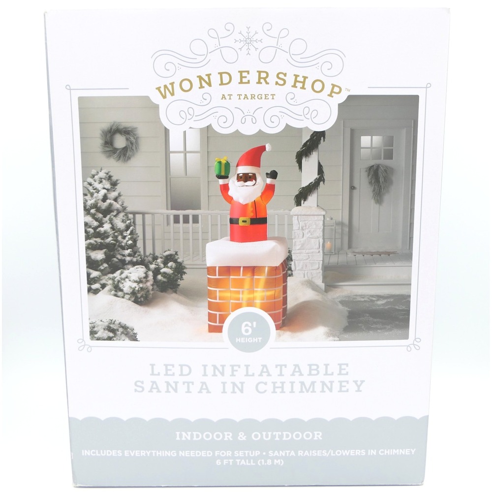 Wondershop LED Inflatable Black Santa in Chimney 6' Animated Indoor/Outdoor New